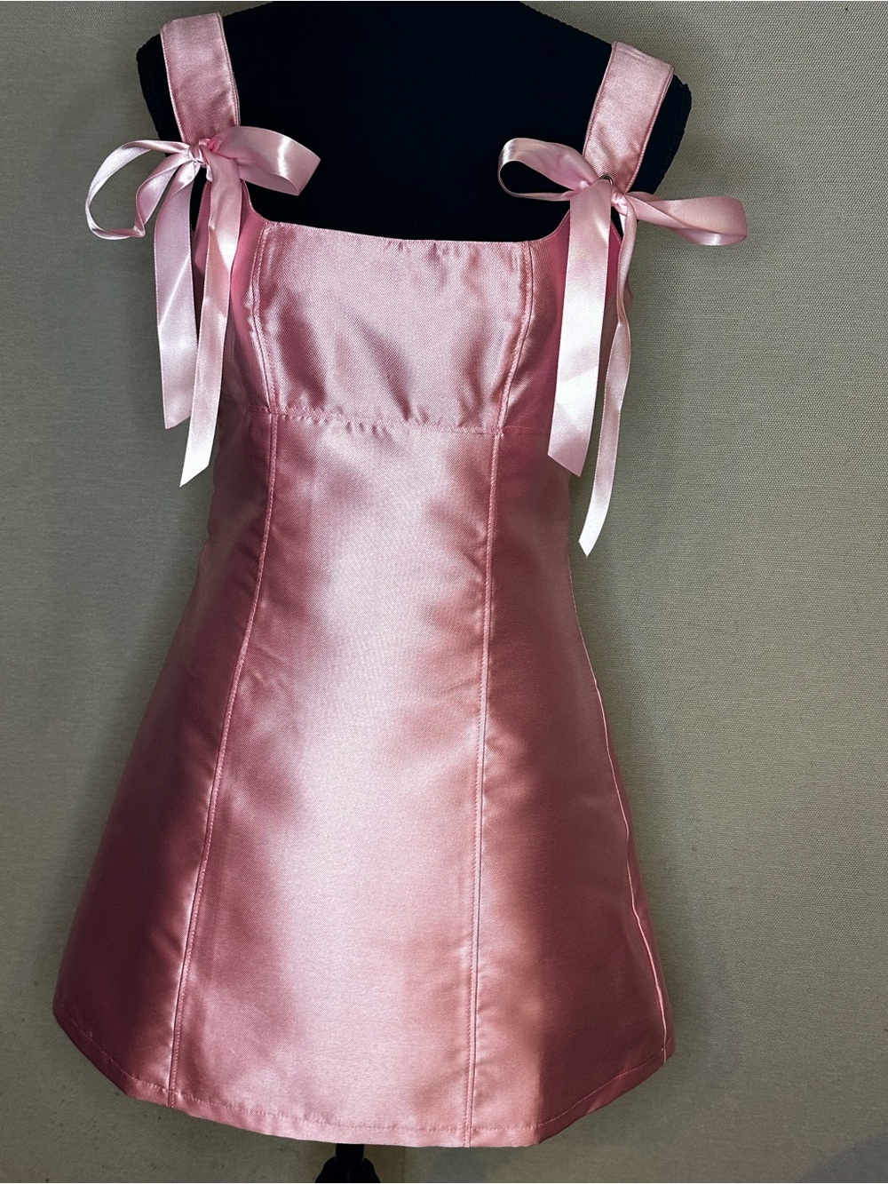 Current Mood Pink Satin Mini Dress with Bow Straps